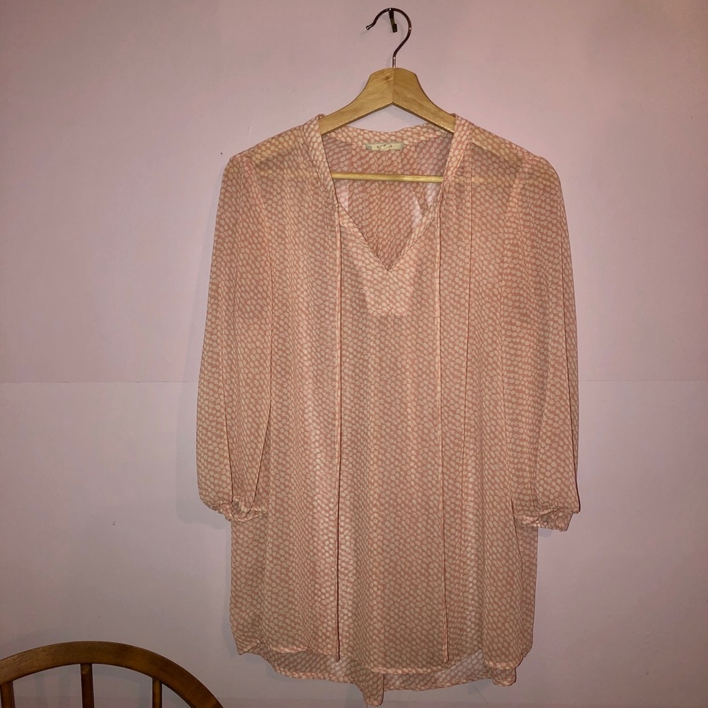 Sheer white and pink polka dot blouse